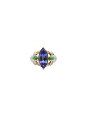 4.58ct Diamond Tanzanite Emerald 18K Gold Platinum Marquise Ring