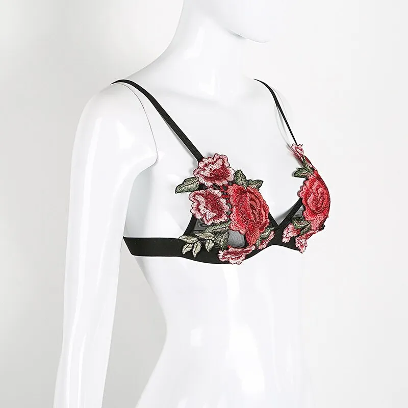 Colorful Floral Lace Cage Bra Lingerie