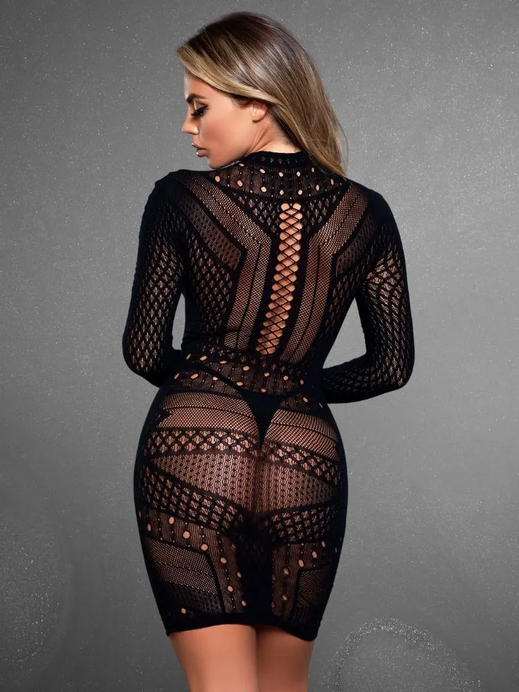 Fitted Net Black Mini Dress
