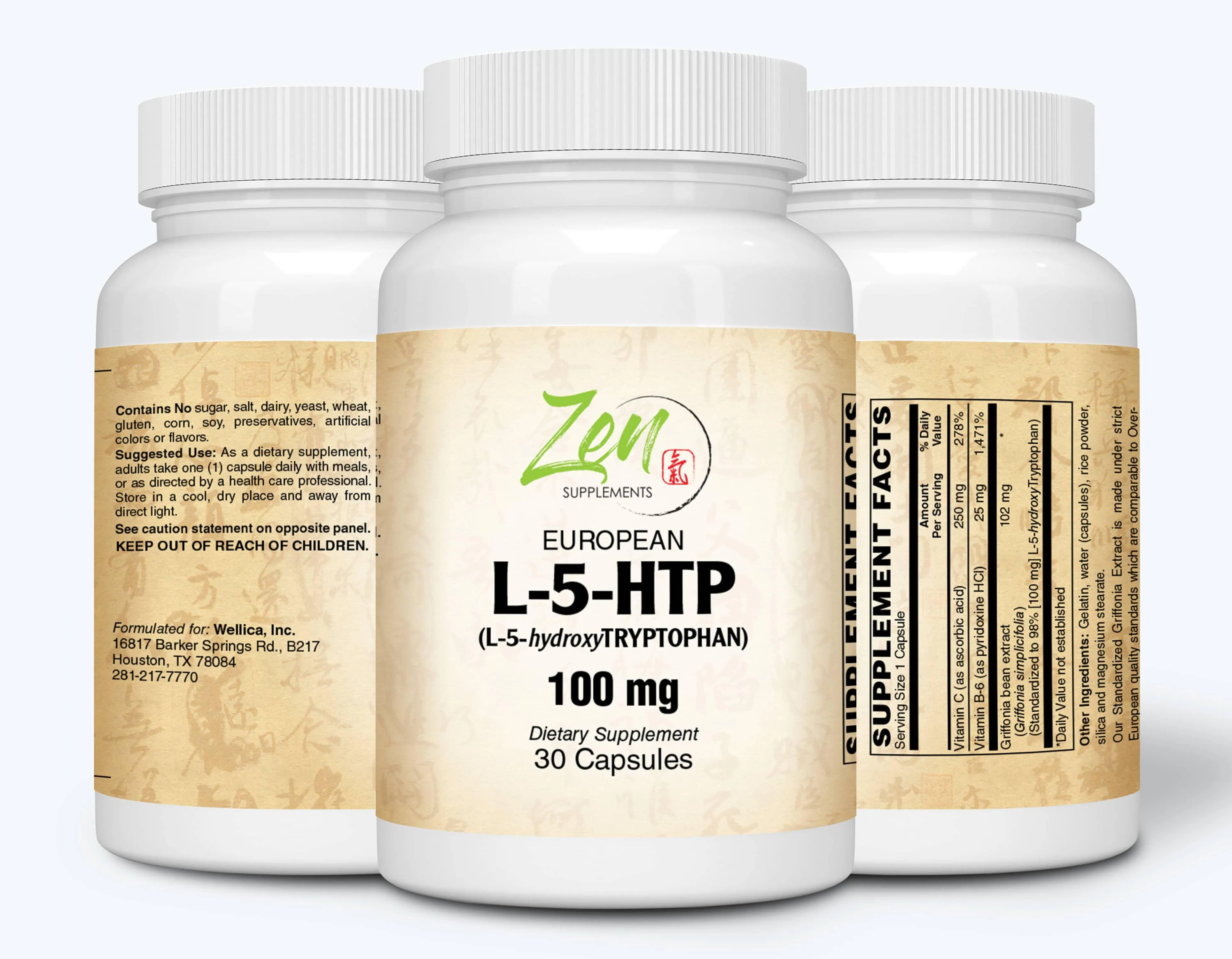 L-5HTP 100mg - With Vitamin C & B-6 - 30 Caps