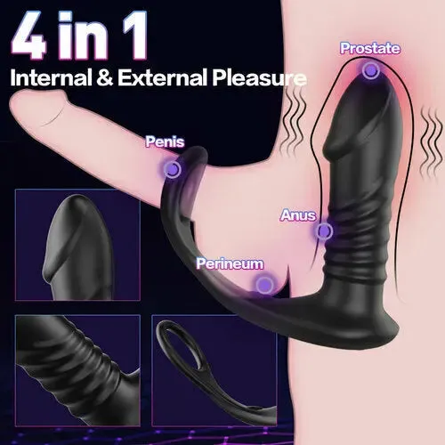 Quusvik - 10 Thrilling Vibration 3 Thrusting Silicone Remote Control Cock Ring Anal Vibrator Gay toy